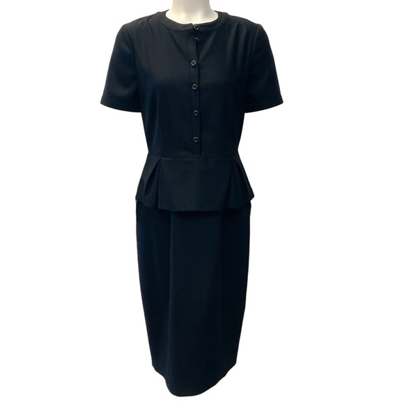 Burberry Black Wool Short Sleeve Dress with Peplum